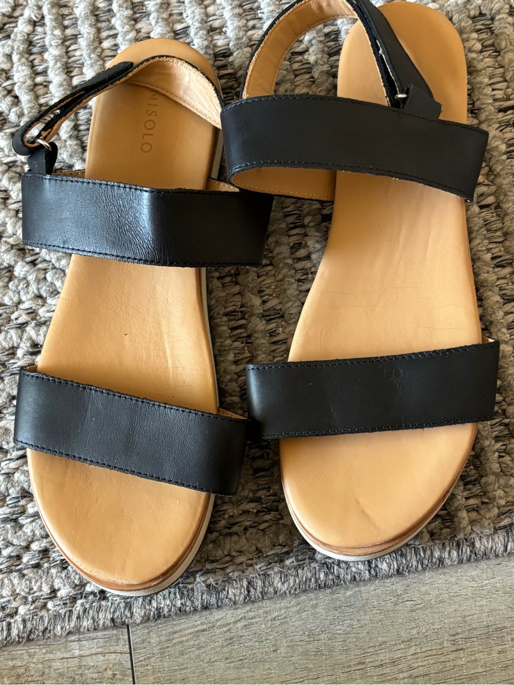Nisolo Black Double-Strap Leather Sandals with Ankle Strap